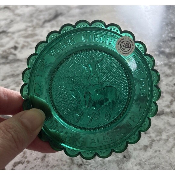 Horatio Alger Society Green cup plate Pairpoint Glass  The Young Circus Rider - Picture 2 of 8